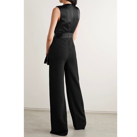 Jonathan Simkhai Tie Front Satin Wrap Jumpsuit Sleeveless V-Neck Black Size 4 - Picture 3 of 12
